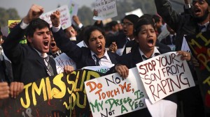 Indian schoolchildren protest the gang-rape and murder that took place on a New Delhi bus last December CREDIT: AP