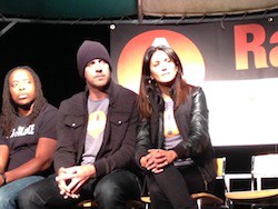 Rodgers, with rapper/activist Omekongo and actress Emmanuelle Chriqui. CREDIT: Charlie Posner/ThinkProgress