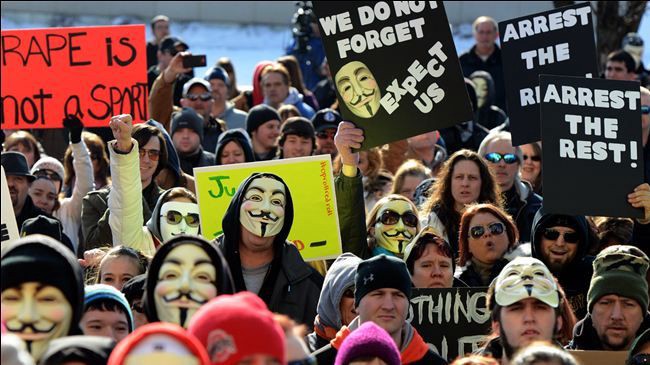 Last spring, hundreds rallied to pressure Steubenville officials to widen their investigation to “arrest the rest” of the people who aided in the cover-up CREDIT: LAKE FONG/POST-GAZETTE