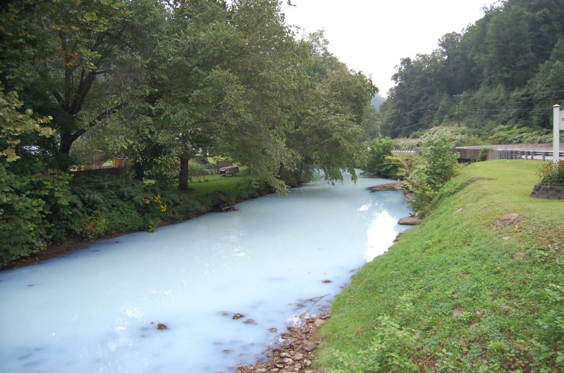 The Pond Fork River in Boone County, West Virginia after a 2,500 chemical spill turned it white in September. CREDIT: MARIA GUNNOE