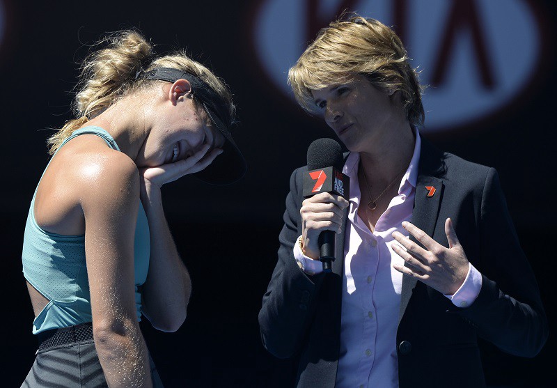 Eugenie Bouchard reacts to a reporter’s question about who she’d like to date. CREDIT: AP