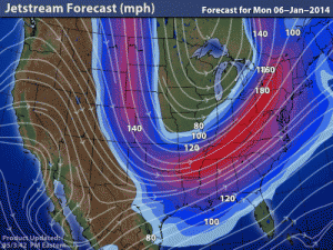 The “drunk” jet stream on Jan. 6, 2014. CREDIT: intellicast.com