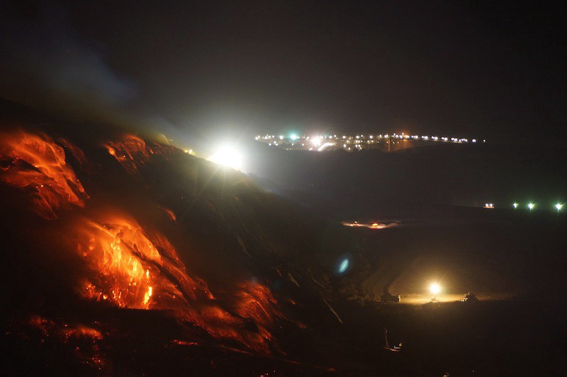 In this Feb. 25, 2014, photo provided by the Incident Control Centre a fire burns at the Hazelwood Coal Mine at Morwell, Australia. CREDIT: ASSOCIATED PRESS
