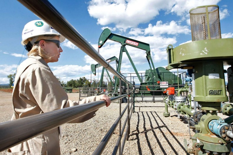 Kourtney Hardwick, BP Florida operations manager, looks over a methane gas well site east of Bayfield, Colorado. CREDIT: AP PHOTO / JERRY MCBRIDE, FILE