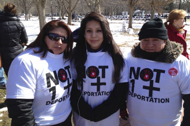 Laura Sanango (left), who has undocumented family members, waits with her family for police to arrest her during a civil disobedience protest in front of the White House. CREDIT: ThinkProgress/ Esther Y. Lee