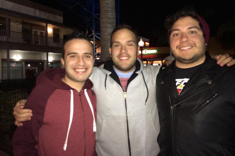 Juan Escalante (left) poses with his younger brothers David (center), and Daniel (right). The brothers attend different colleges across the State of Florida. CREDIT: JUAN ESCALANTE