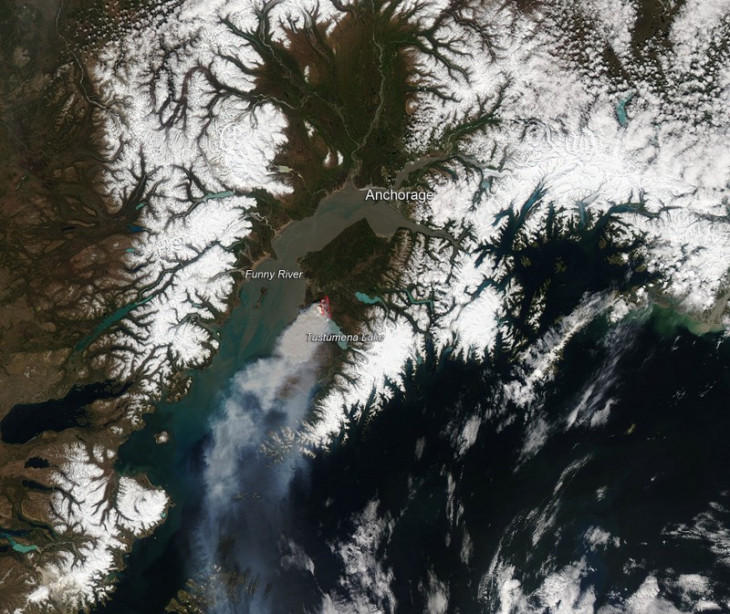 A satellite image captures smoke from the fire on May 20. CREDIT: NASA.GOV