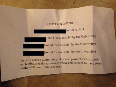 Flier being passed out at Columbia University CREDIT: Columbia Spectator