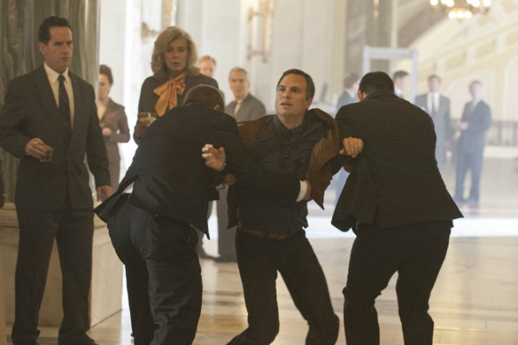Security removes Ned (Mark Ruffalo) after he confronts New York Mayor Ed Koch for not doing enough in response to the AIDS crisis. CREDIT: HBO.