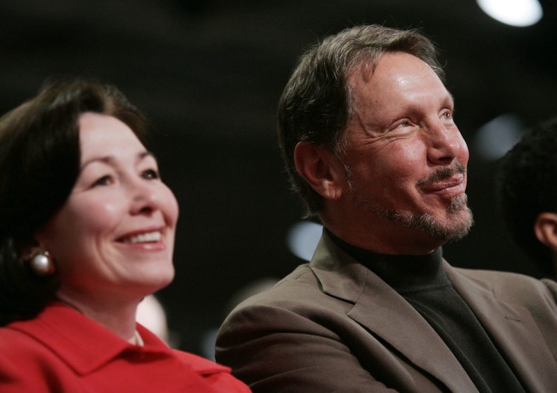Safra Catz, left, with Larry Ellison CREDIT: AP/PAUL SAKUMA