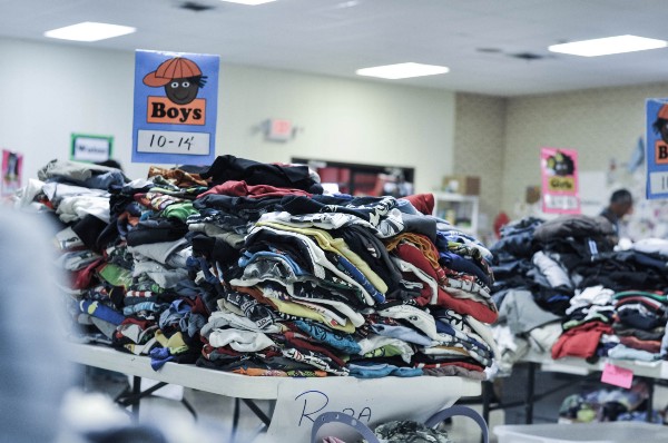 Children’s clothing set aside for young immigrants. Donations come from a range of sources, especially faith groups. CREDIT: Jack Jenkins