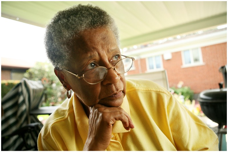 Dolores Leonard, 79, who lives in Detroit zip code 48217. CREDIT: PHOTO BY HEATHER ROUSSEAU, COURTESY OF CIRCLEOFBLUE.ORG