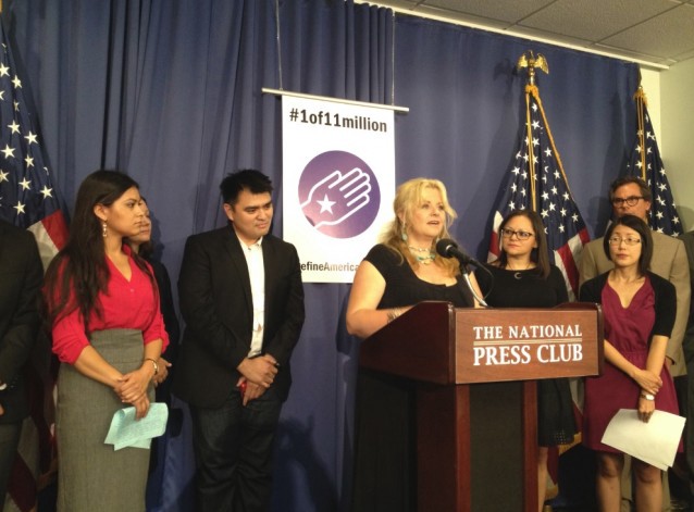 Michaela Graham (center) talks about her experiences as an undocumented immigrant from Germany. CREDIT: Esther Y. Lee