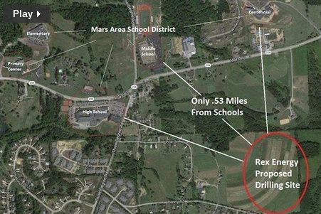 A map of the proposed Geyer well site in relation to the schools. CREDIT: Mars parent group