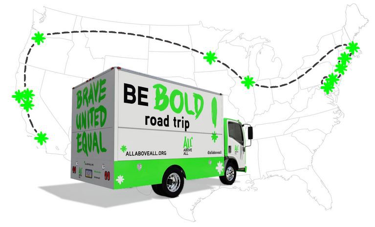 The bus that hopes to spark a national conversation about removing abortion coverage bans for low-income women CREDIT: ALL ABOVE ALL