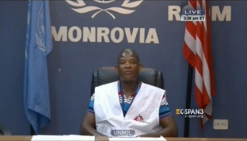 Jackson Niema, a Liberian working with Doctors Without Borders, addresses the U.N. Security Council on the Ebola crisis CREDIT: SCREENSHOT/C-SPAN