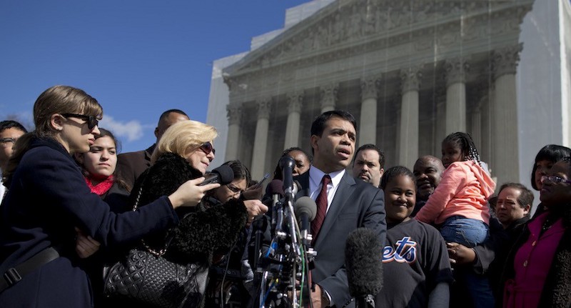 Former Justice Department nominee Debo Adegbile speaks after defending the Voting Rights Act before the Supreme Court CREDIT: AP PHOTO/EVAN VUCCI