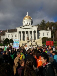 Protesters gather outside the Vermont State Capitol building. CREDIT: Carl Gibson