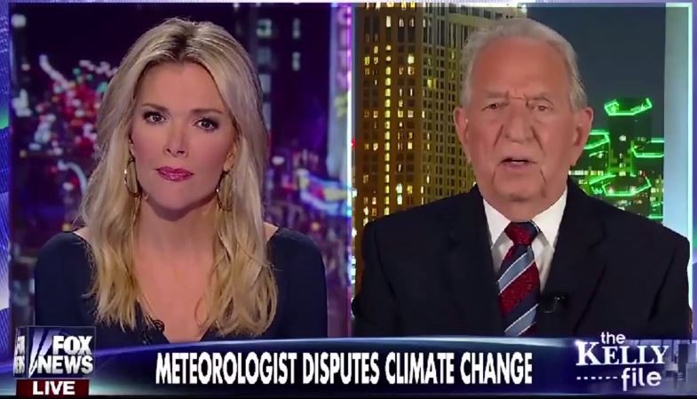 Fox News’ Megyn Kelly talks to Weather Channel co-founder John Coleman, who does not actually have a degree in meteorology. CREDIT: SCREENGRAB