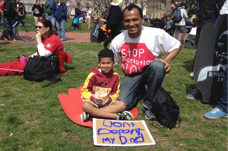 Frederico F. and his six-year-old son attended a rally in April 2014 asking the President to stop deportations. CREDIT: THINKPROGRESS/ ESTHER Y. LEE