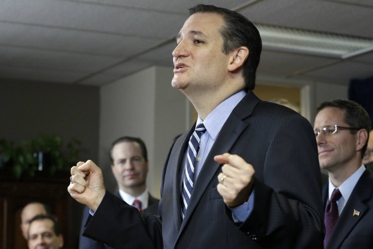Sen. Ted Cruz (R-TX) speaking at a rally Thursday in defense of the Houston pastors. CREDIT: AP PHOTO/PAT SULLIVAN