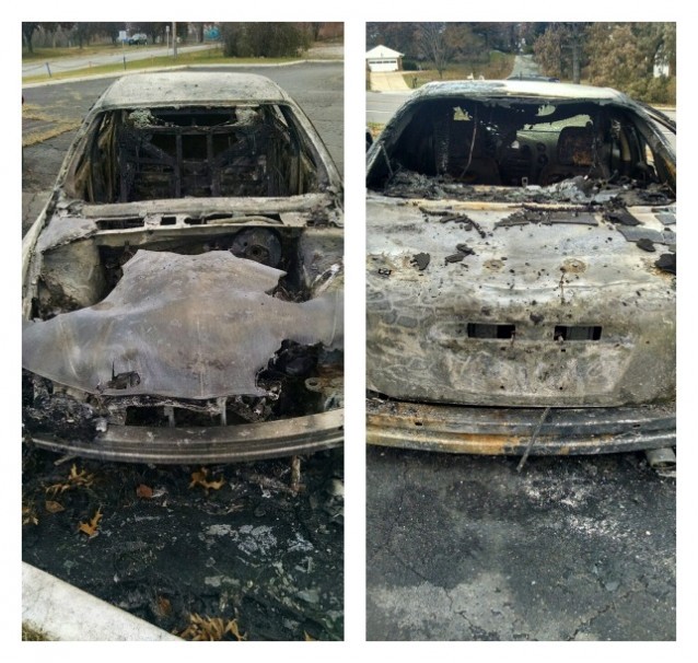 14 cars were burned out during the protests CREDIT: ThinkProgress/ Carimah Townes/ Erica Hellerstein