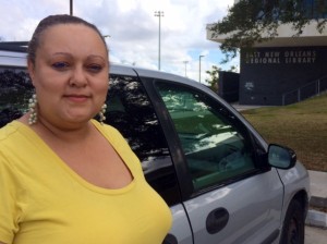 Desiree Nunez outside the van where she slept after she was evicted from her home. CREDIT: Kira Lerner
