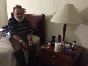 Matthew O’Brien in his motel room. CREDIT: Kira Lerner