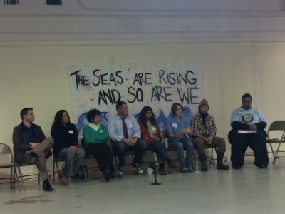 Members of the United Houma Nation sat on a panel at the “Bayou Rising” event in December. CREDIT: Kira Lerner