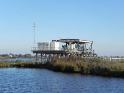 An oil rig directly offshore from the island. CREDIT: Alice Ollstein