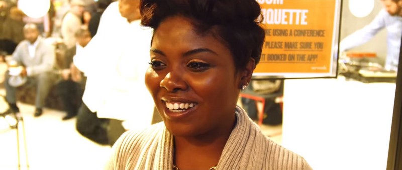 Howard University junior Francina Akuazaoku, 22, smiles after learning that she raised enough money to reach her goal through tuition crowdfunding app GoPYT. CREDIT: GOPYT