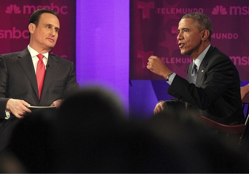 President Obama speaks with television host Jose Diaz-Balart at Florida International University in Miami, FL CREDIT: AP PHOTO/EL NUEVO HERALD, PEDRO PORTAL, POOL