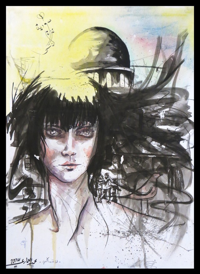 Mixed media work by Syrian artist Mohammed Amari. CREDIT: Photo by Beenish Ahmed, Edited by Dylan Petrohilos/ThinkProgress