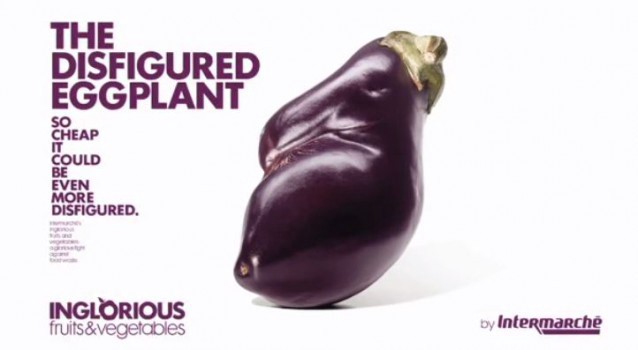A screenshot from Intermarche’s 2014 “inglorious fruits and vegetables” campaign, aimed at educating shoppers about food waste. CREDIT: Intermarche
