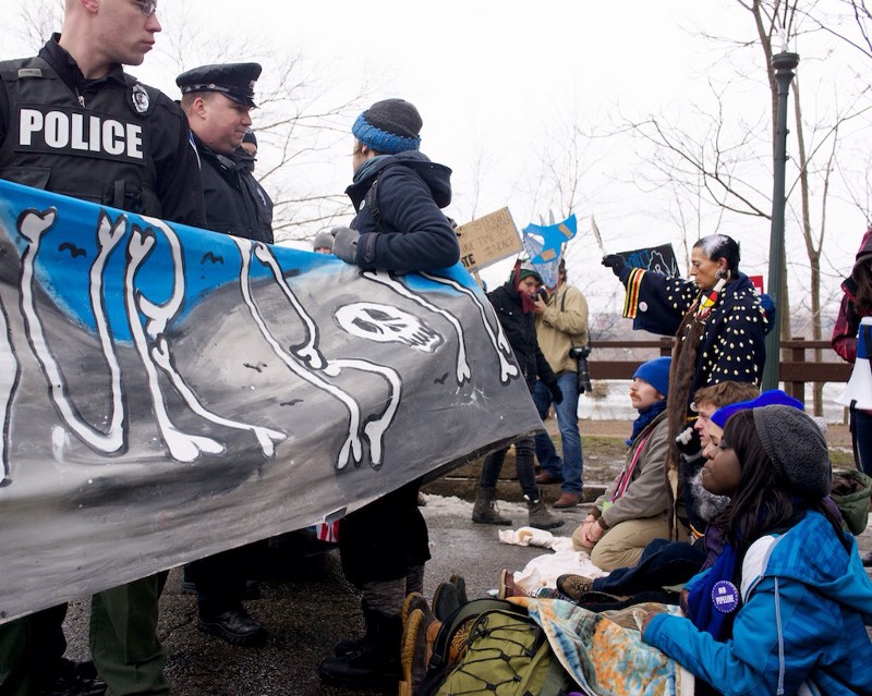 Protesters opposing the Atlantic Coast Pipeline create a blockade in Richmond, Virginia Monday, February 24, 2015. CREDIT: RICHMOND PEOPLE’S CLIMATE MARCH