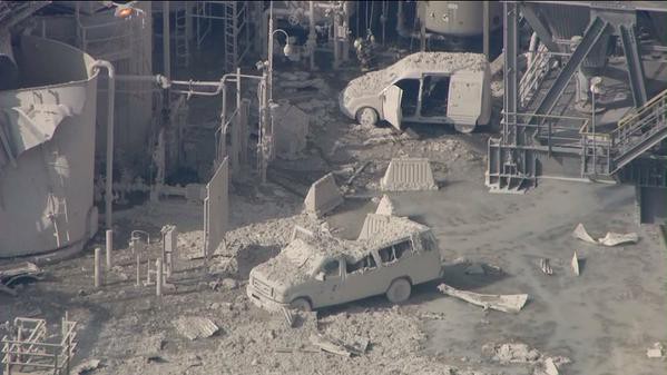 The aftermath of an explosion at the ExxonMobil refinery in Torrance, California. CREDIT: NBC News/Screenshot
