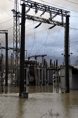 View of the flooded power transformer unit in the southern Albanian city of Gjirokastra 180 kilomters (110 miles) south of captial Tirana, Sunday, Feb. 1, 2015. CREDIT: AP Photo