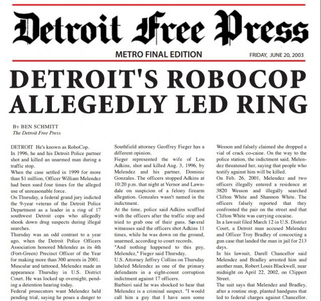 Coverage of the federal indictment against Melendez in 2003. CREDIT: Screenshot from www.davidleelaw.com