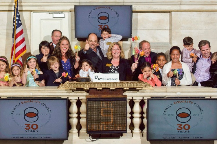 In 2012, children of same-sex couples joined the Family Equality Council in ringing the closing bell at the New York Stock Exchange. CREDIT: AP PHOTO/NYSE, EURONEXT, VALERIE CAVINESS