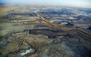 An aerial view of a mining site for Canadian tar sands in Alberta, Canada. CREDIT: Josh Burstein / NextGen Climate Action