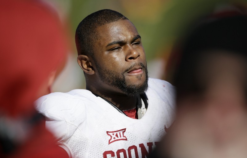 Oklahoma linebacker Eric Striker was among the players who protested the racist fraternity video. CREDIT: (AP PHOTO/CHARLIE NEIBERGALL)