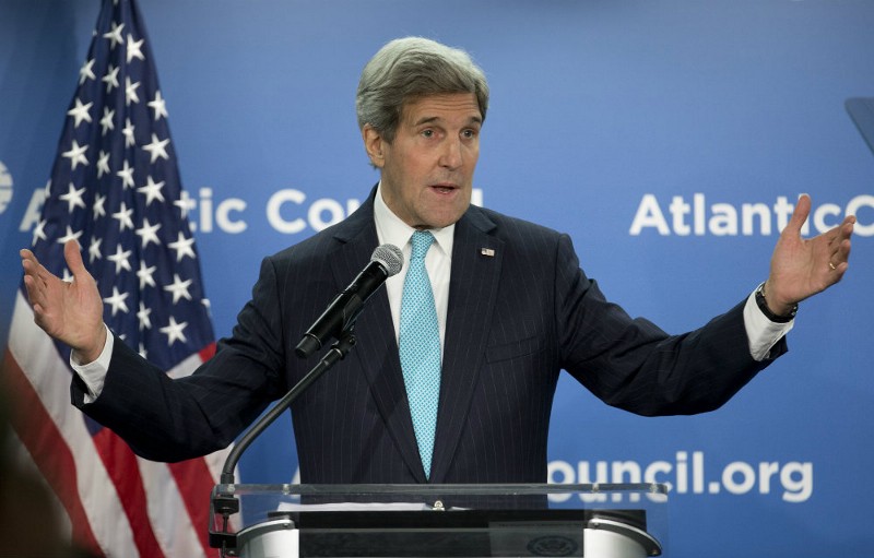 Secretary of State John Kerry speaks about climate change to the Atlantic Council in Washington, Thursday, March 12, 2015. CREDIT: AP PHOTO/CAROLYN KASTER