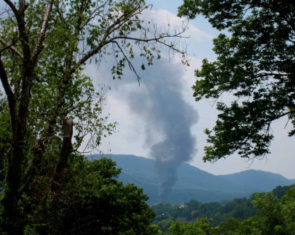 Smoke coming from an open burn of RDX, a highly explosive material, manufactured at the Holston Ammunition Base in Kingsport. CREDIT: CONCERNED CITIZENS OF THE CAMP MINDEN M6 OPEN BURN FACEBOOK PAGE