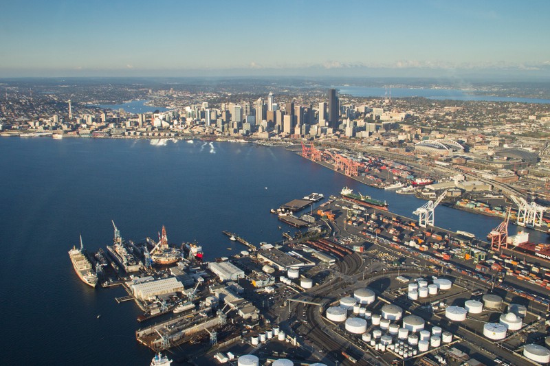 Seattle, Elliott Bay and the Port from above West Seattle. CREDIT: SHUTTERSTOCK