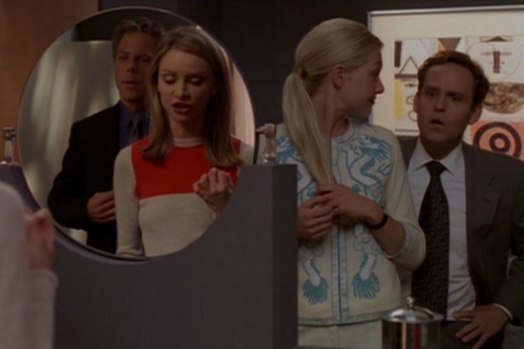A scene from Ally McBeal featuring the unisex restroom. CREDIT: NETFLIX/FOX