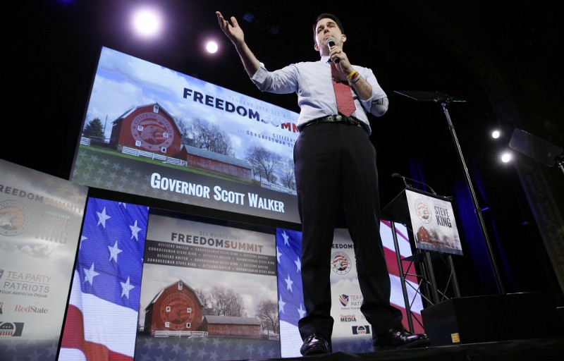 Gov. Scott Walker (R-WI) in January’s Iowa Freedom Summit CREDIT: AP PHOTO/CHARLIE NEIBERGALL