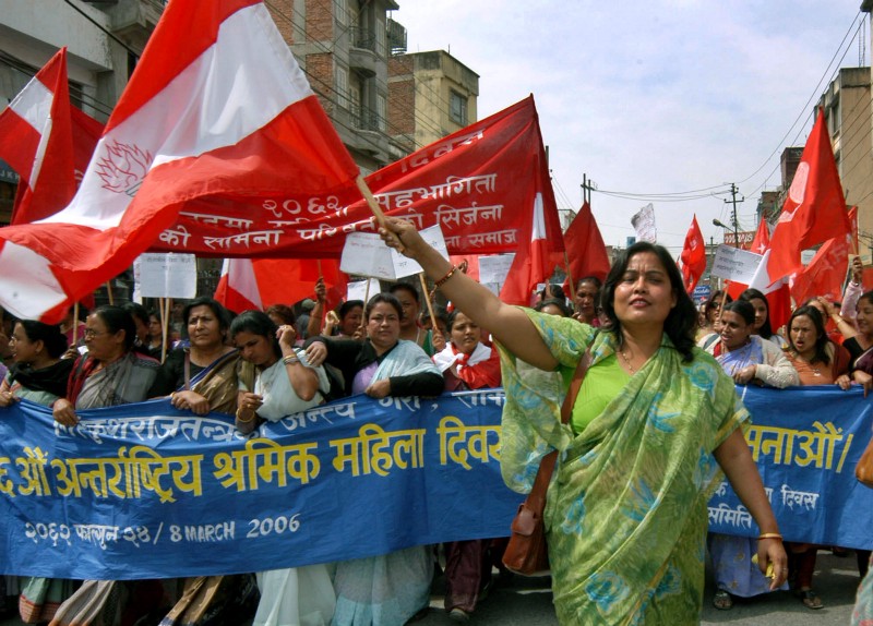 Women in Nepal march during a rally to observe International Women’s Day CREDIT: AP PHOTO/BINOD JOSHI
