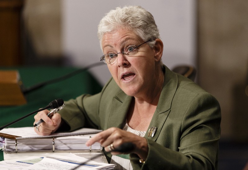 Environmental Protection Agency Administrator Gina McCarthy testifies at an oversight hearing of the Senate Environment and Public Works Committee. CREDIT: AP