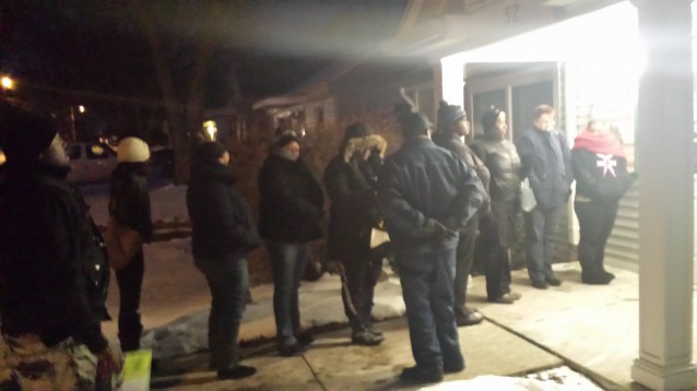 Lines outside Calverton Park court on a cold night February. According to Brendan Roediger, the doors were locked after the room filled up. Photo by Brendan Roediger.