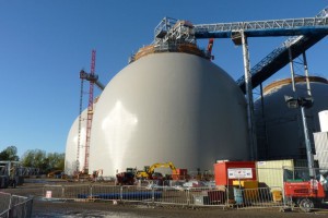 A Drax biomass storage dome as part of a coal-fired power plant conversion to wood pellet fuel in the U.K. CREDIT: flickr/Department of Energy and Climate Change